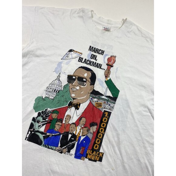 Vintage Million Man March Blackman T-Shirt Size XL Black Activism 1995 90s RARE - Picture 3 of 7